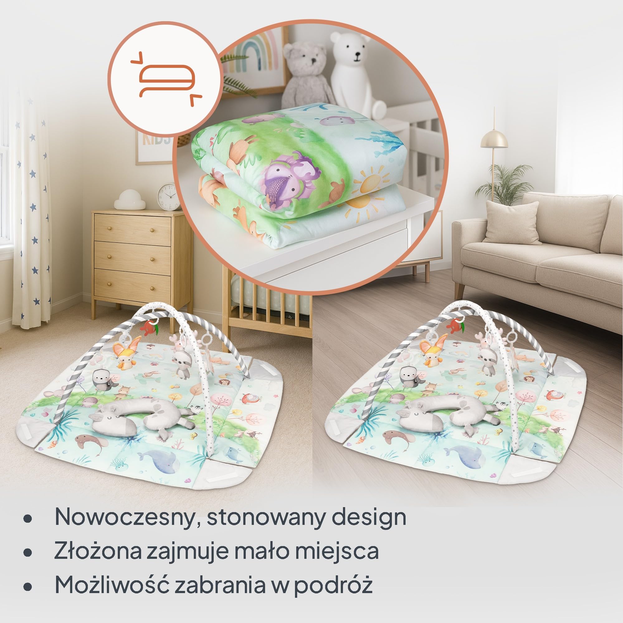 Lionelo Anika naturalny dywan dla dzieci zestawy bambusowe z 8 zdejmowanymi zabawkami dla niemowląt, siłownia zajęcia z łukiem dla dzieci, od noworodka