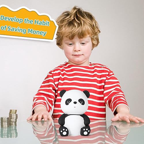 Miniatura 5 de H&W Banco de dinero Panda, alcancía inastillable, primer banco de monedas, el mejor cumpleaños de Navidad para niños y niñas, decoración del hogar