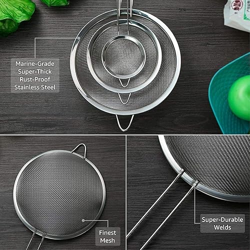 Miniatura 6 de Eleen Colador de acero inoxidable  Juego de 3 coladores de cocina disponibles (S, M, L)  Coladores perfectos para uso en cocina  Colador de malla
