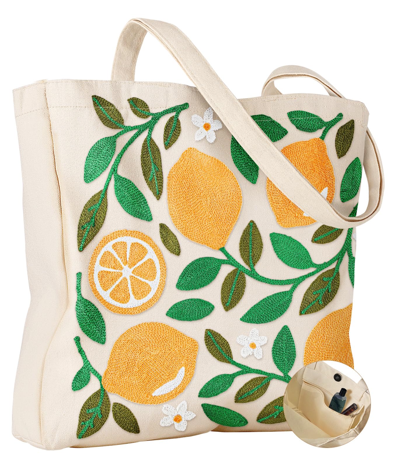 Miss Adola Embroidery Canvas Tote Bag with Pocket &amp; Buckle