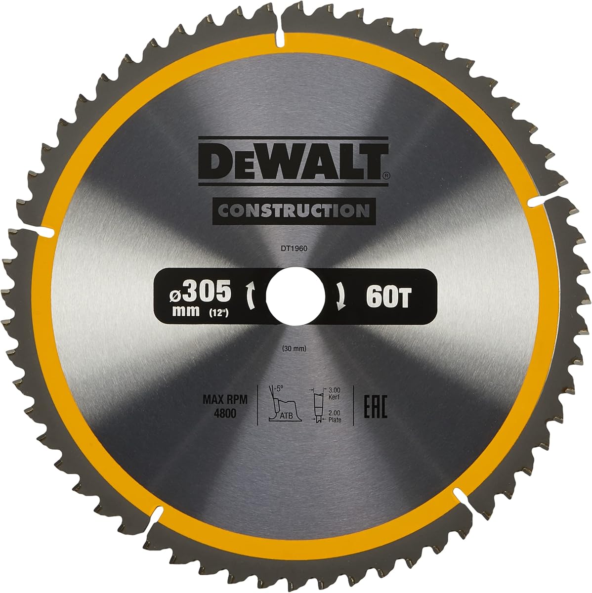 Hoja de sierra circular para construcción Dewalt DT1960-QZ de 12"/30 mm 60WZ