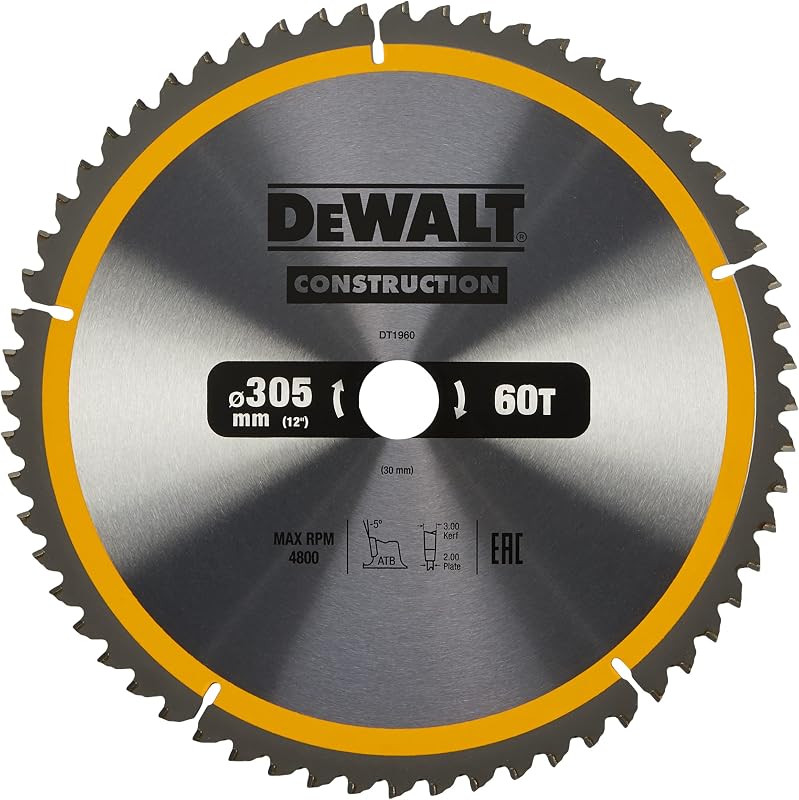 Hoja de sierra circular para construcción Dewalt DT1960-QZ de 12"/30 mm 60WZ