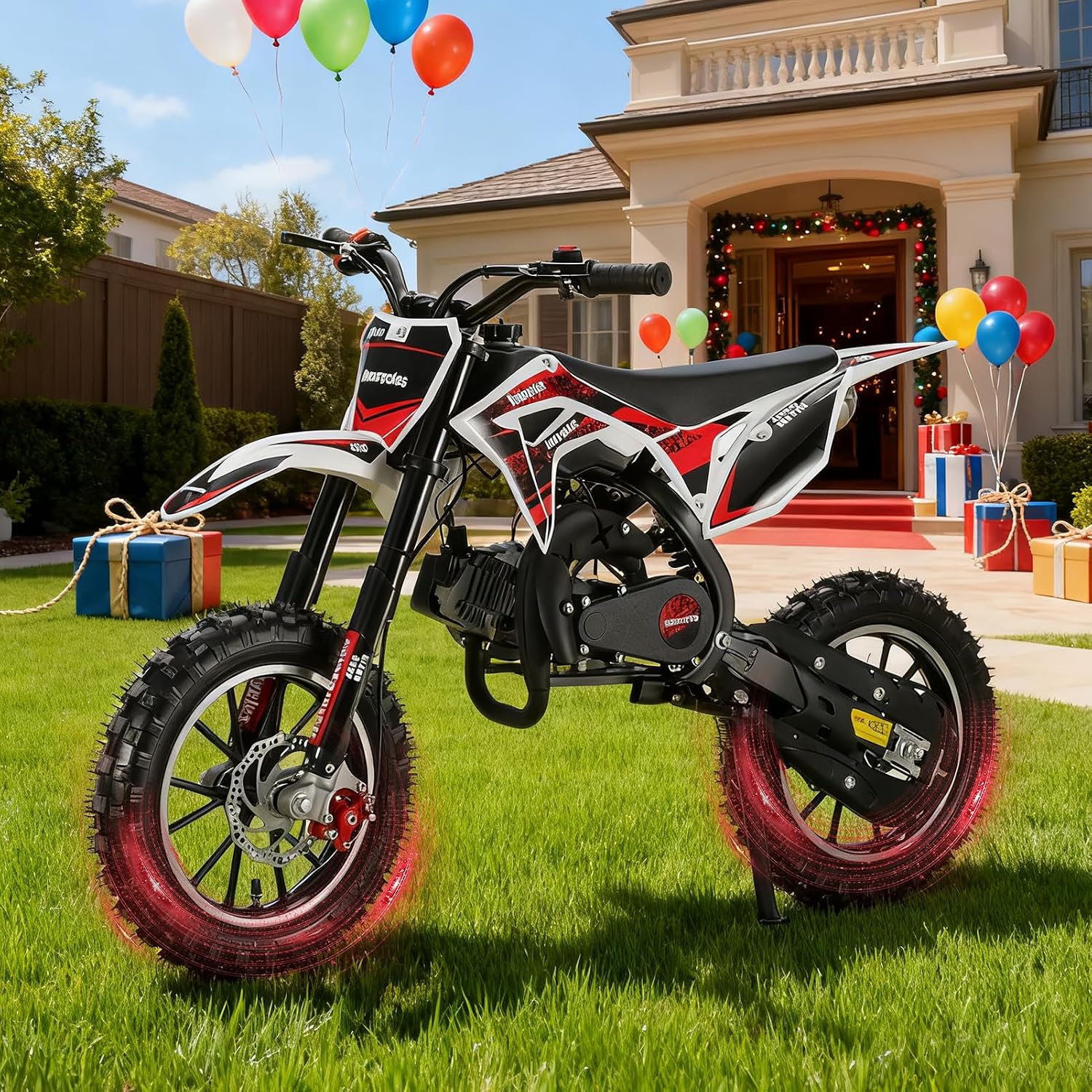 50cc Kids Dirt Bike, 2-Stroke Kids Gas Motorcycle Gas Powered Off Road Motorcycle for Child Teens Mini Dirt Bike with Speeds up to 24 MPH for Uphill and Off-Road Conditions, Max Load 330Lbs