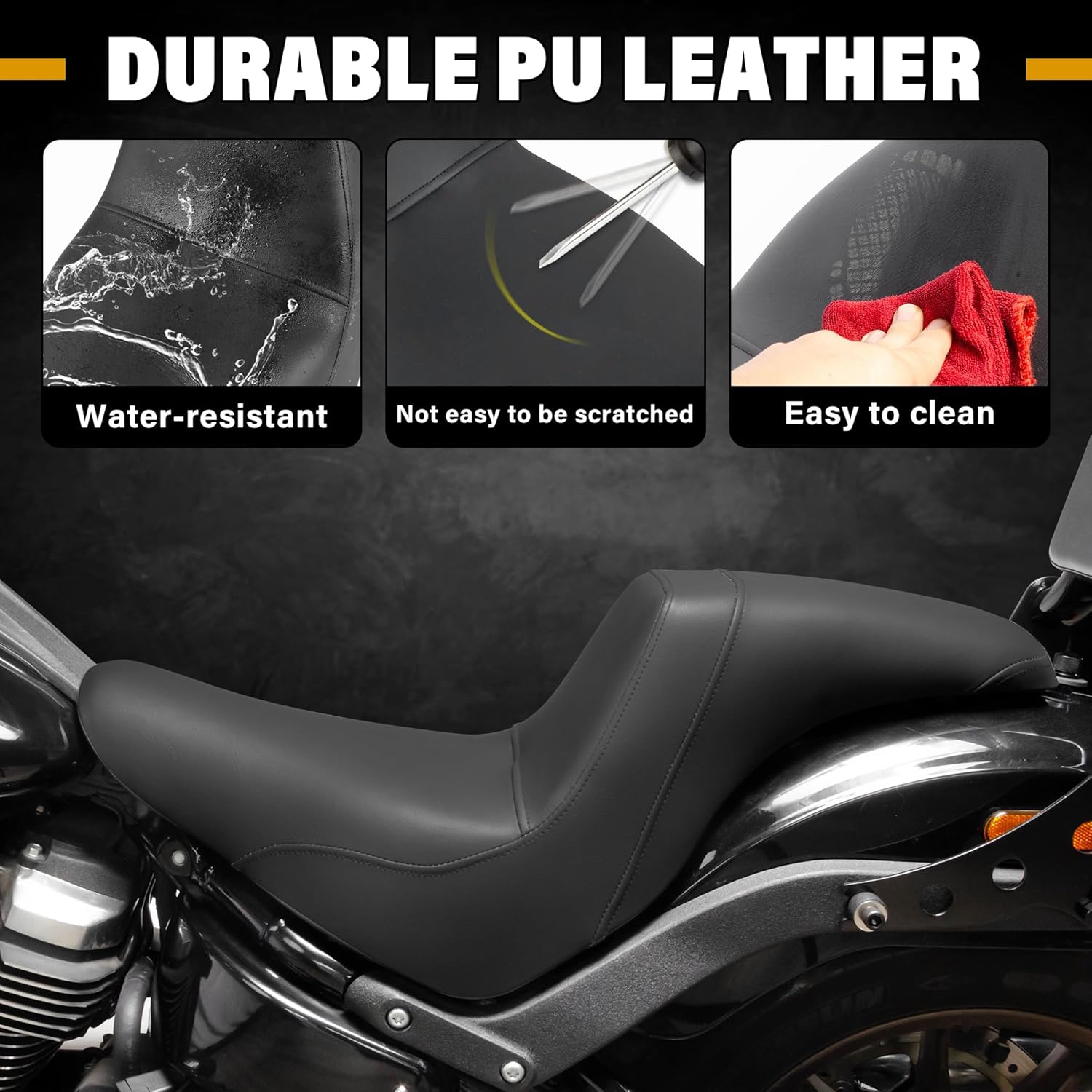 Motorcycle Driver Passenger Seat Two-up Leather Rear Passenger Seat Fit for Harley Low Rider FXLR FXLRS FXLRST 2018-later, One-Piece Design (Black)