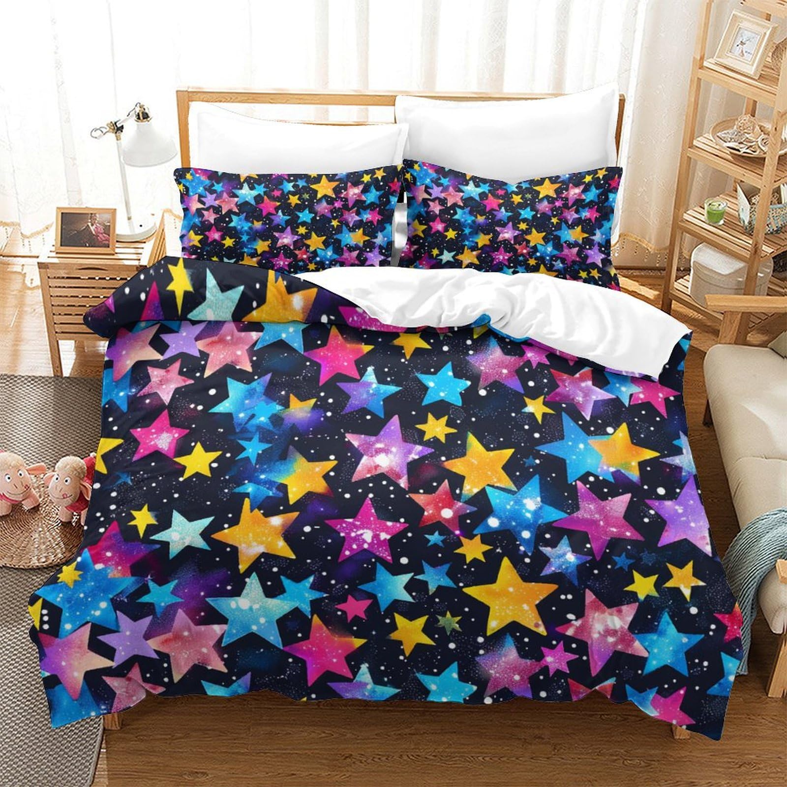 Housse de couette microfibre parure lit 260x220cm chambre ado et fille