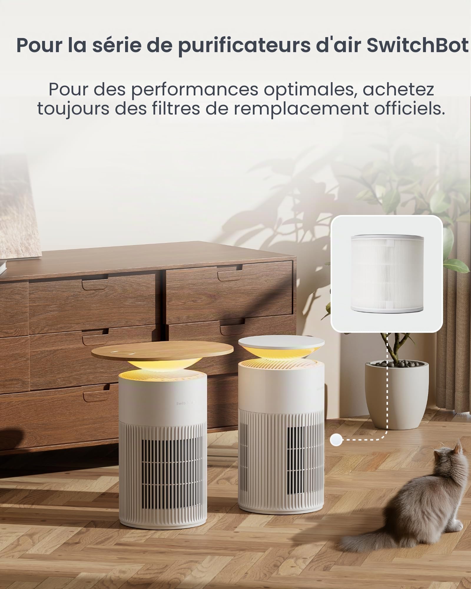 SwitchBot Lot de 2 filtres de rechange pour purificateur d'air, filtre HEPA lavable en 3 étapes, filtre à air