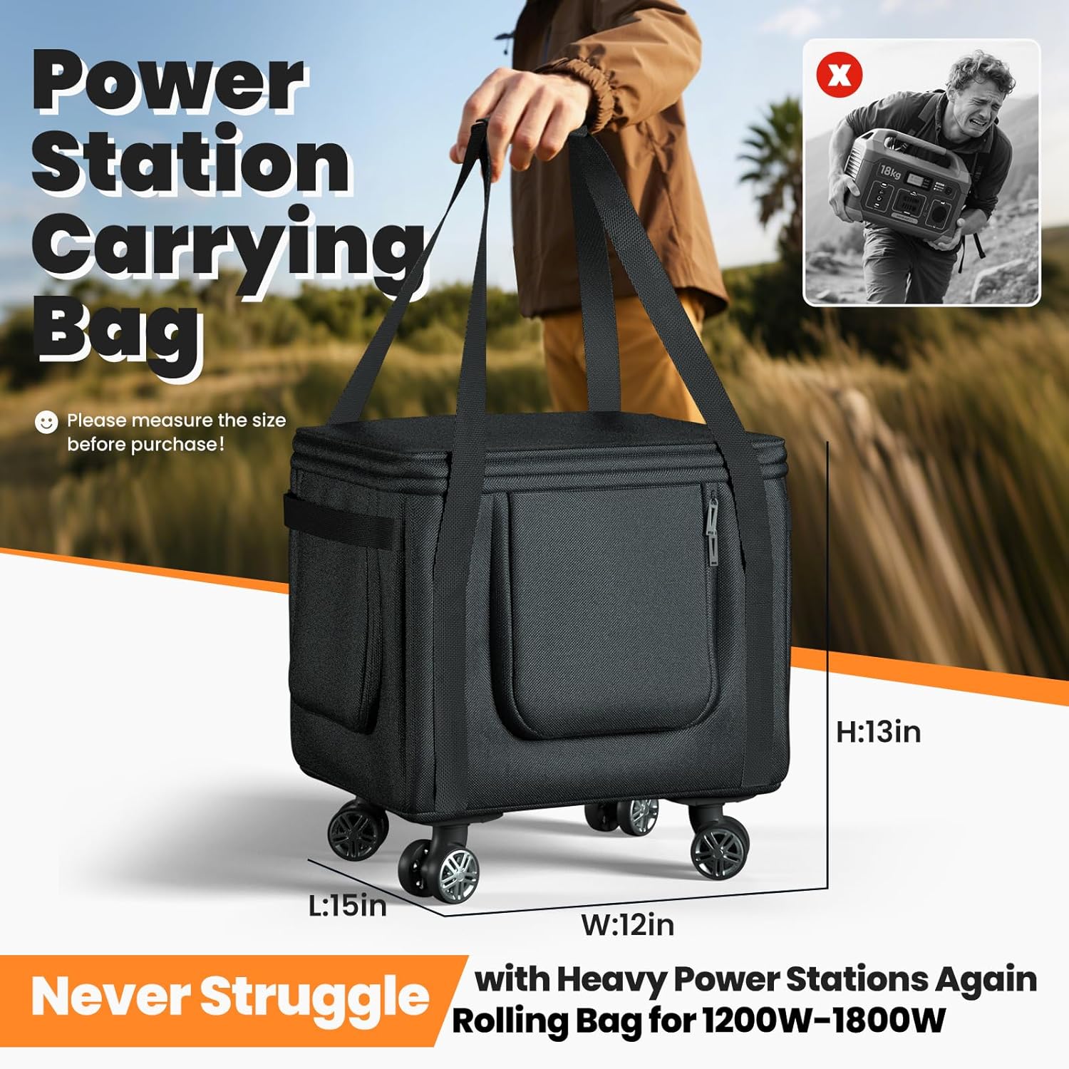 BENVOL Portable Power Station Carrying Bag,Easy Carrying-360° Wheels,15×12×13' Fit Power Station1200w-1800w,Storage Case for Camping Essentials,Battery Protective Cover&Carrying Case Bag for Travel