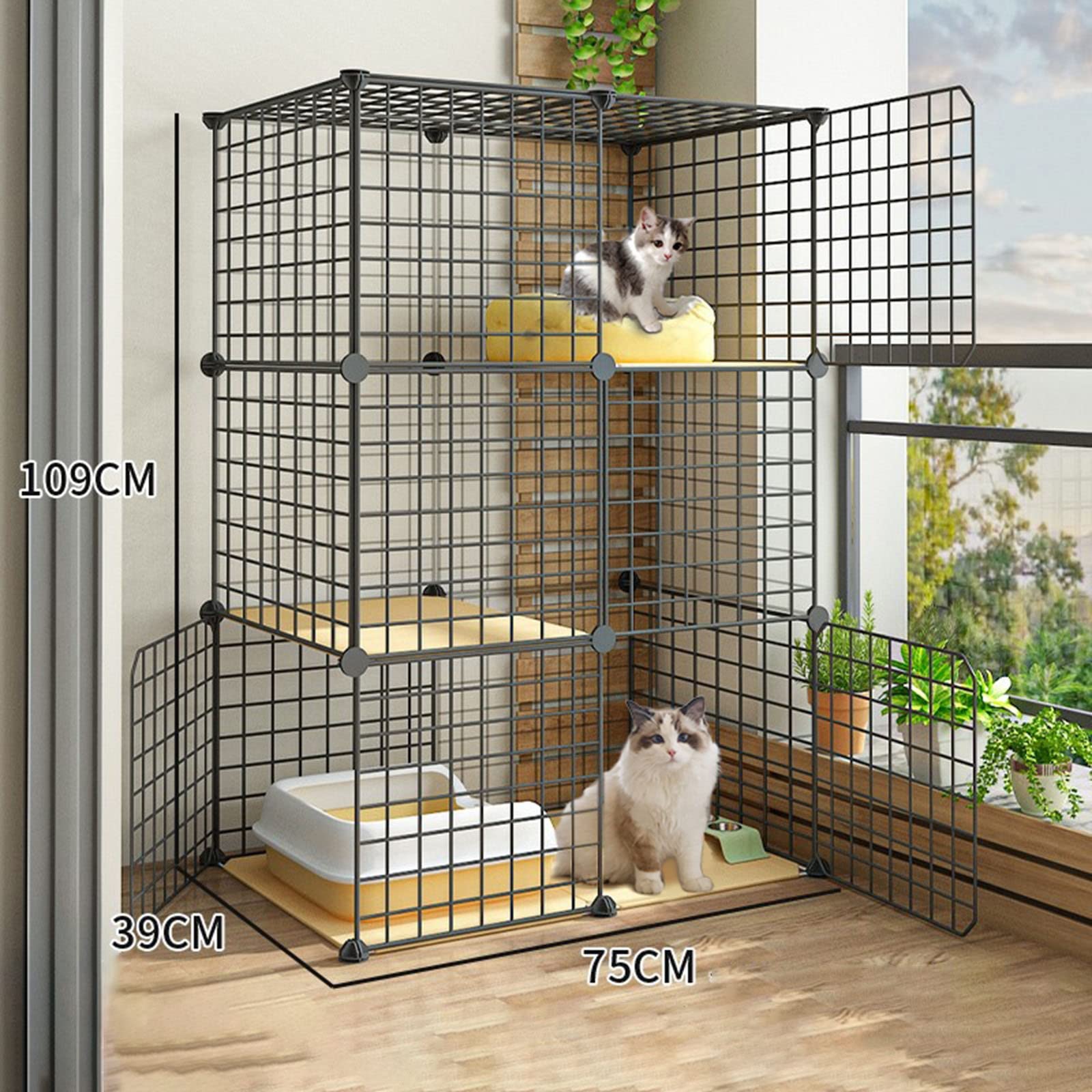 Jaula para Gatos, jaulas para Gatos de Interior, Corral para Gatos, recinto Exterior para Gatos, Corral de Metal para Gatos de Bricolaje con Plataforma para 1 o 2 Gatos, Hurones, Chinchillas