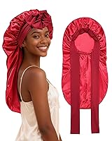 Vista 22 de AWAYTR Gorro largo de satén para trenzas, gorro elástico de seda para dormir, banda de amarre elástica para mujeres (flor D)