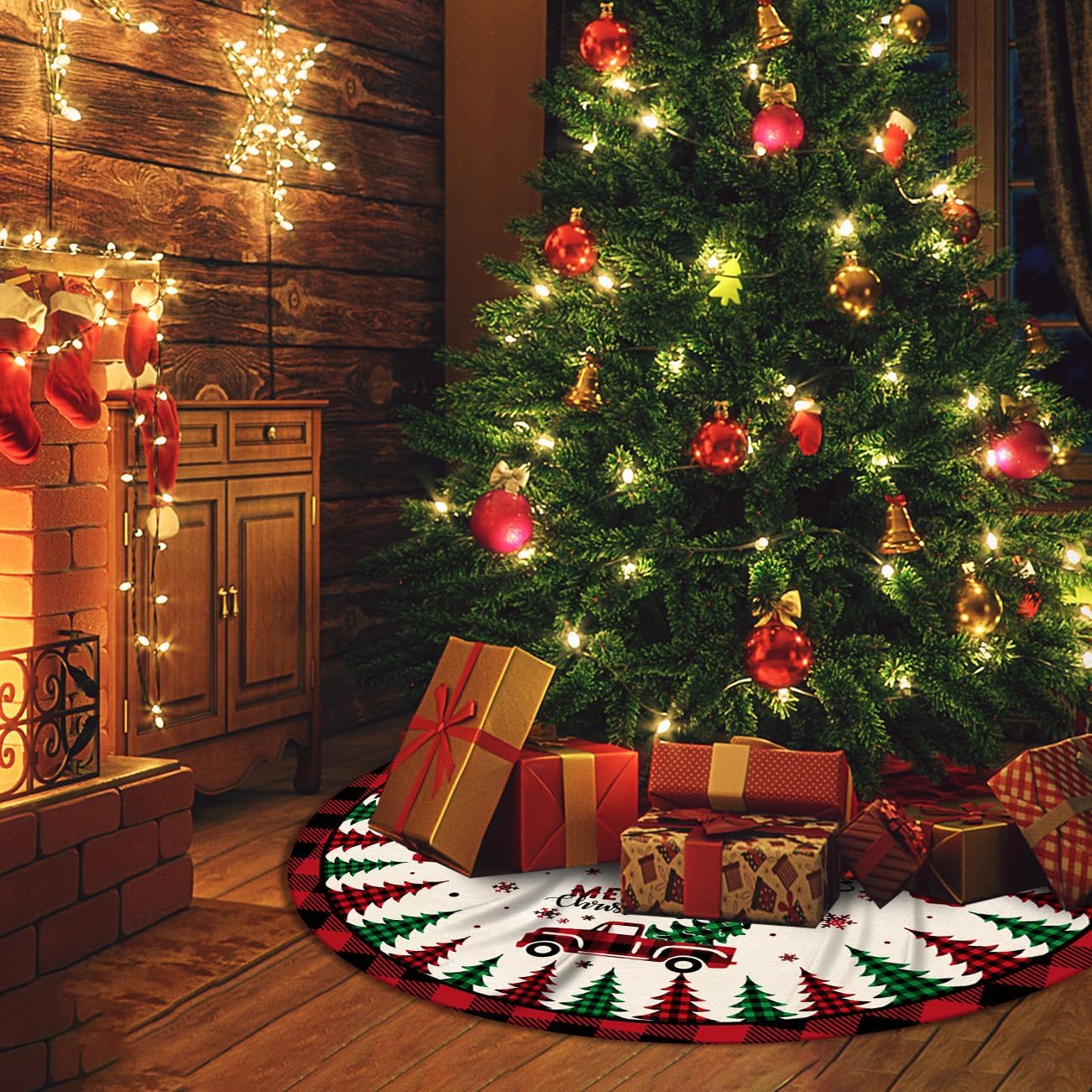 Christmas Tree Skirt Red Buffalo Plaid Xmas Tree Skirts Mat 48 Inches for Indoor Outdoor Christmas Tree Holiday Party Merry Christmas Signs Tree Skirts for Holiday Decorations