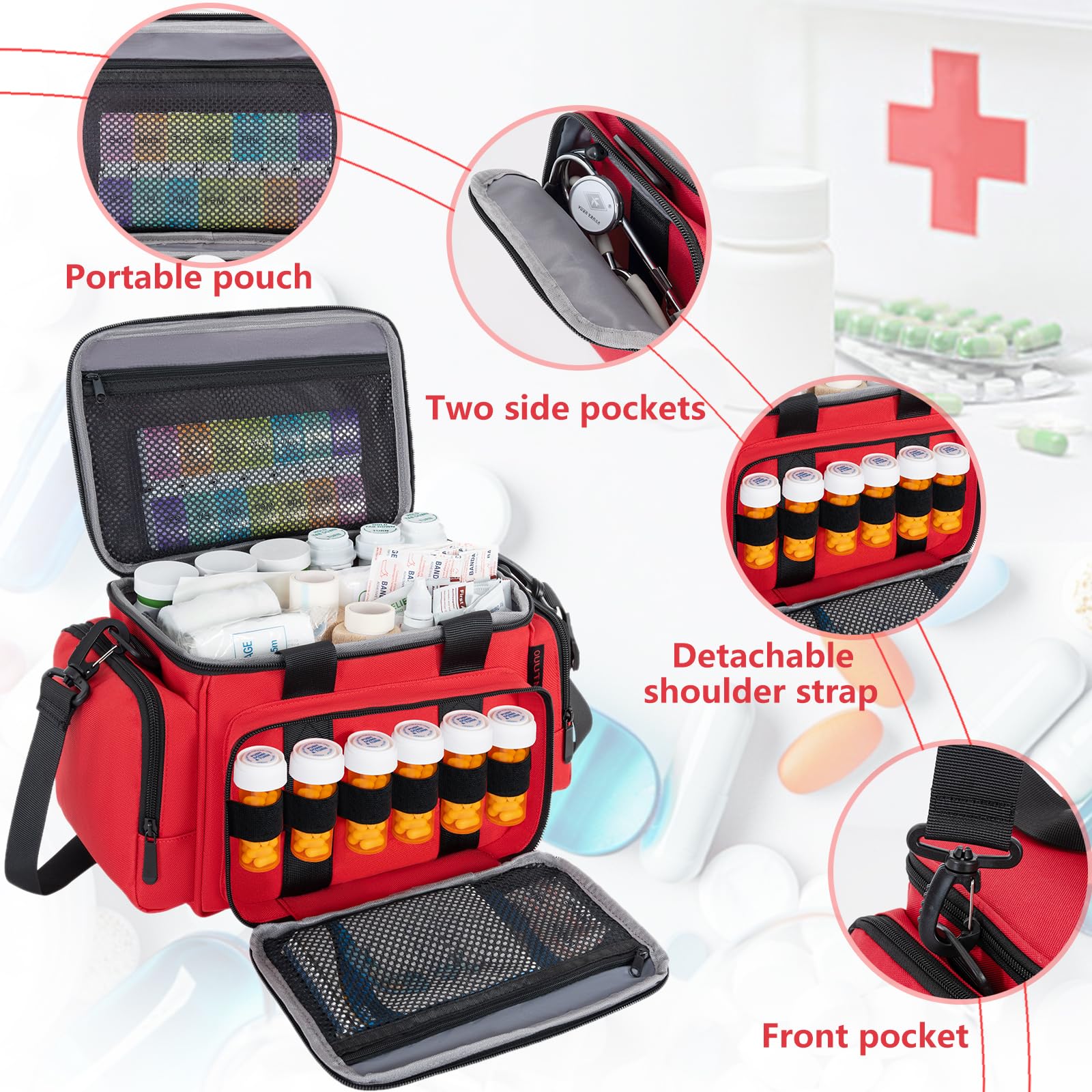 Erste Hilfe Tasche Leer, Professionelle Medizintasche,Notfalltasche, RD | Professionelle Medizintasche, Notfalltasche, Medikamententasche Groß, Für Krankenschwestern, Hausarzt, Häusliche Pflege