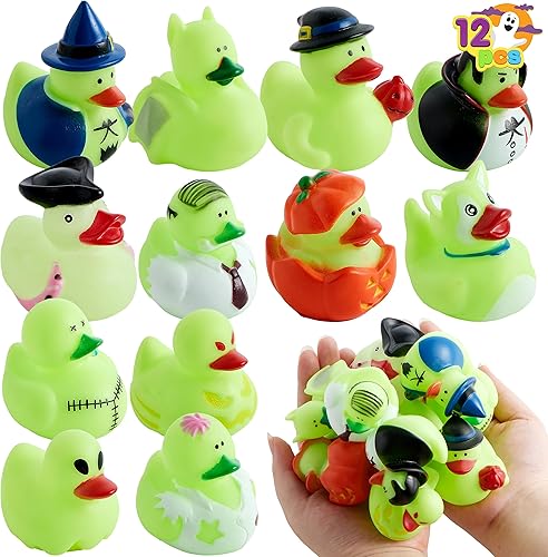 JOYIN 12 patos de goma que brillan en la oscuridad para Halloween, regalos de dulce o truco, regalos temáticos de Halloween, patos de goma