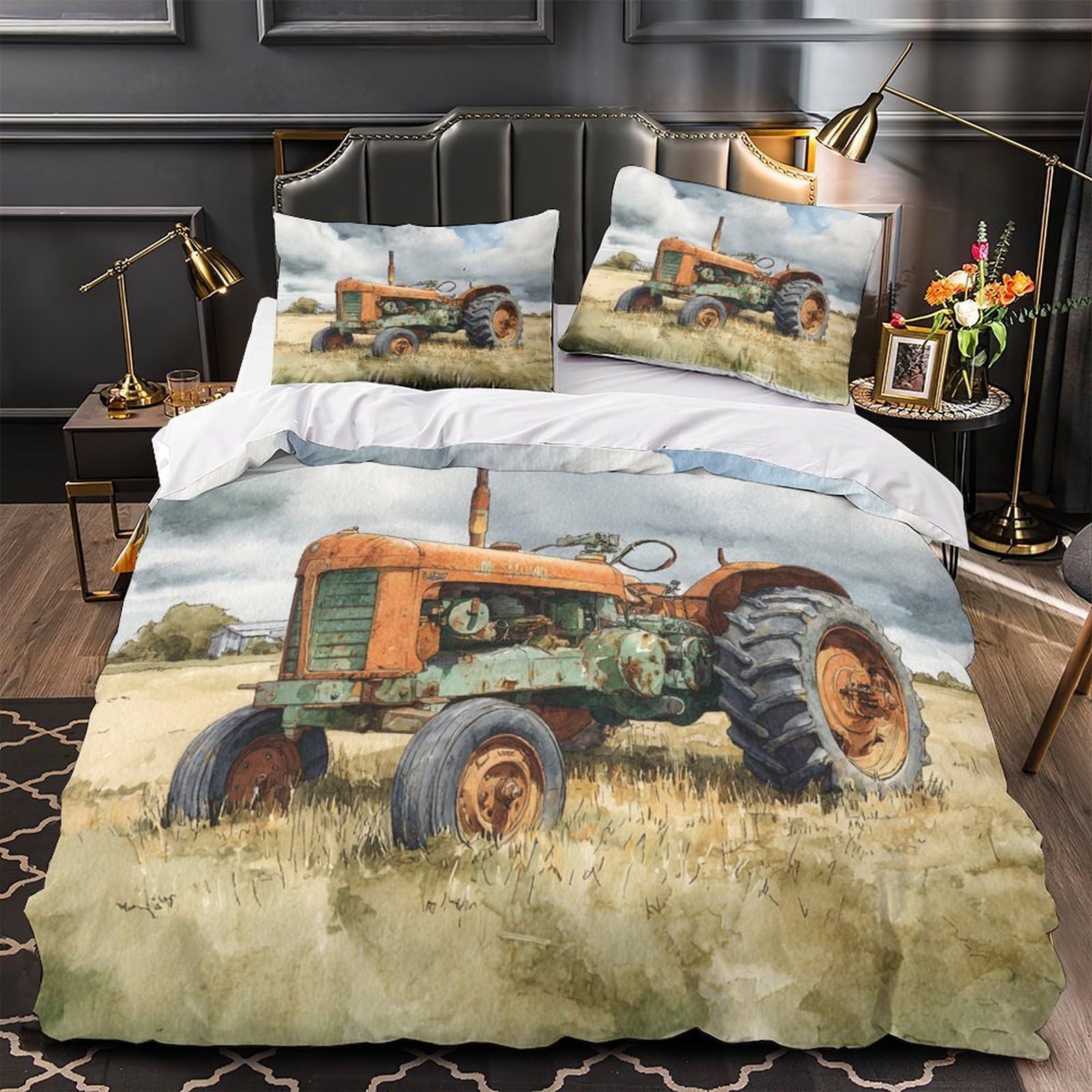 Housse de couette tracteur rétro 3D crée une ambiance champêtre dans la chambre garçon