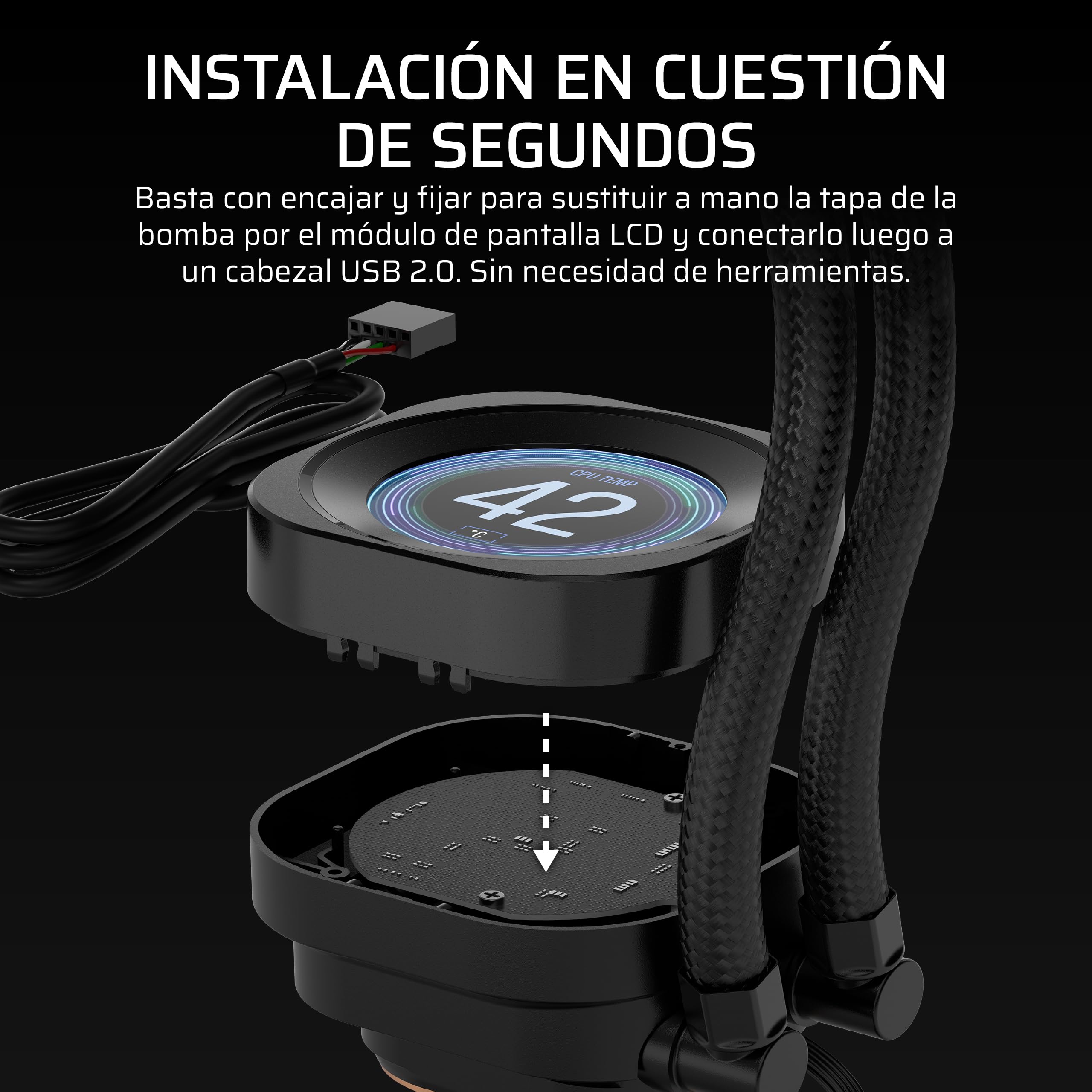 Corsair Nautilus RS Módulo para LCD – ara refrigeración de CPU Nautilus RS y Nautilus RS ARGB AIO – Pantalla LCD IPS de 2,1", Instalación Sencilla sin Herramientas – Negro