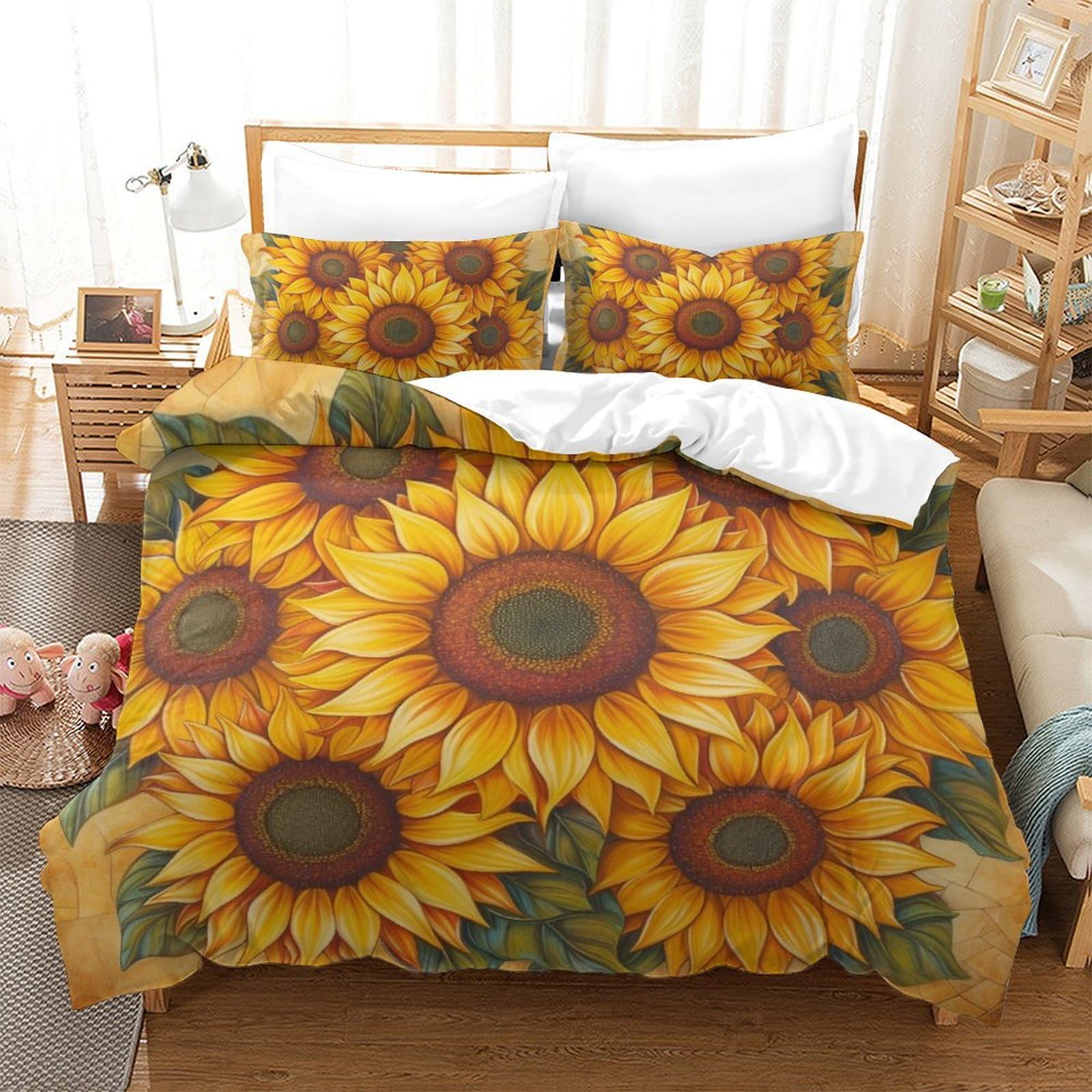 Parure de lit imprimé 3D tournesol king size haute définition