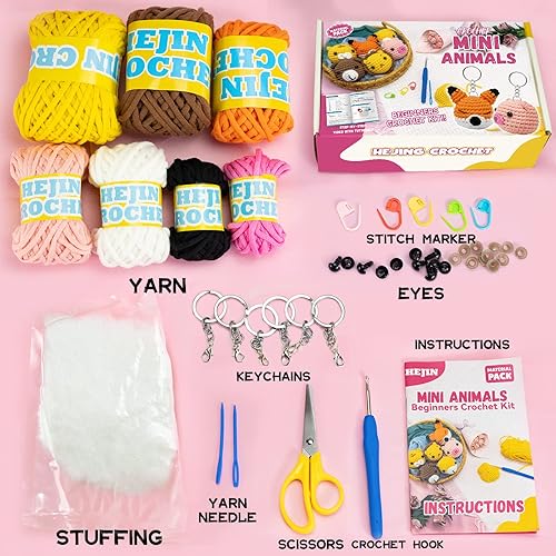 Miniatura 11 de HEJIN Kit de ganchillo para principiantes, kits de ganchillo para niños y adultos, kit de 3 piezas de animales de ganchillo para principiantes