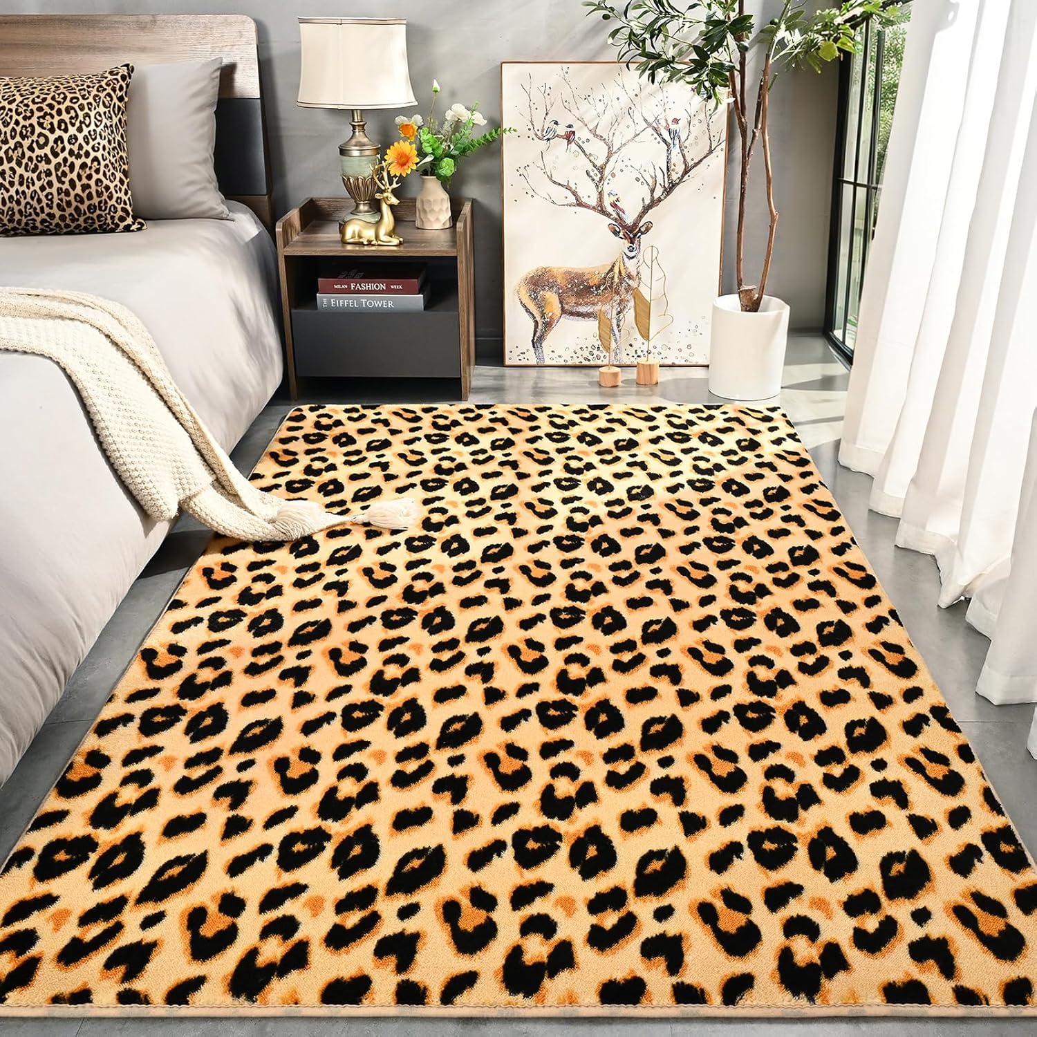 Amearea Soft Leopard Rugs for Bedroom Living Room, 4x6 Modern Cheetah Print Thickened Memory Foam Rug, Fluffy Indoor Washable Animal Rug Carpet for Kids Boys Girls Dorm Nursery Room Home Decor, Khaki - Image 2