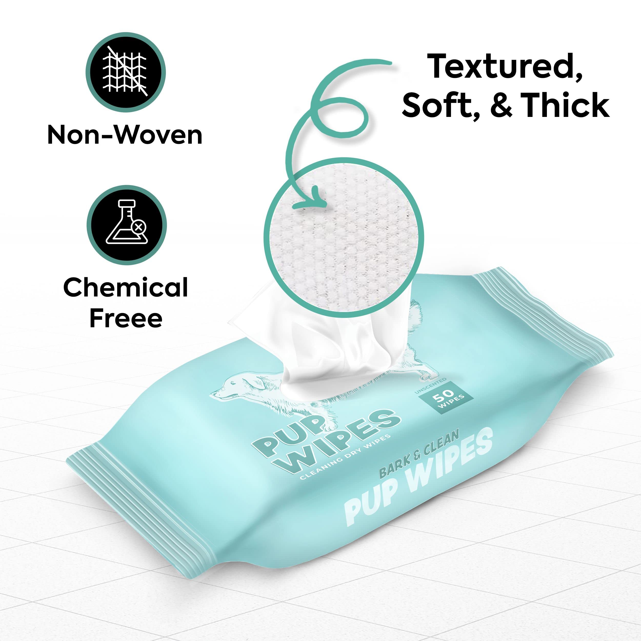 Bark & Clean Dry Dog Wipes, Dog Grooming Supplies - Unscented Non-Woven Dog Cleaning Wipes - Hypoallergenic Dog Wipes for Paws and Butt - Liquid and Chemical Free Pet Wipes - 50 4