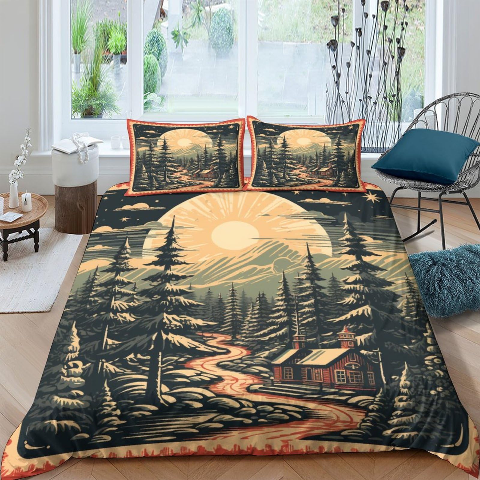 Housse de couette Noël vintage 3 pièces idée cadeau lit double 200x200