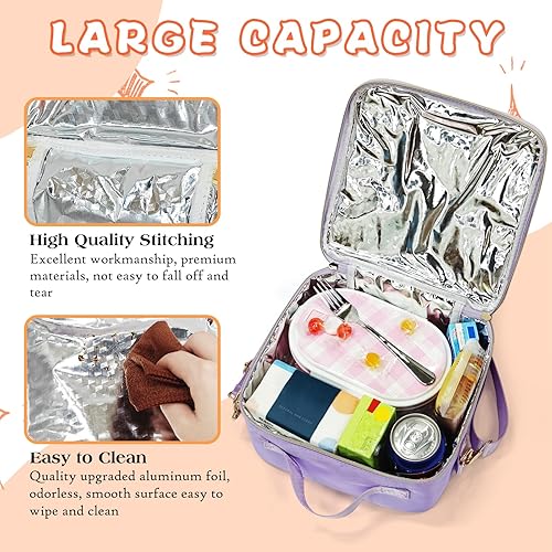 Miniatura 3 de Lonchera térmica para mujeres, para adolescentes, niñas, niños, lindas loncheras preparadas con correa ajustable para el hombro, lonchera de nailon