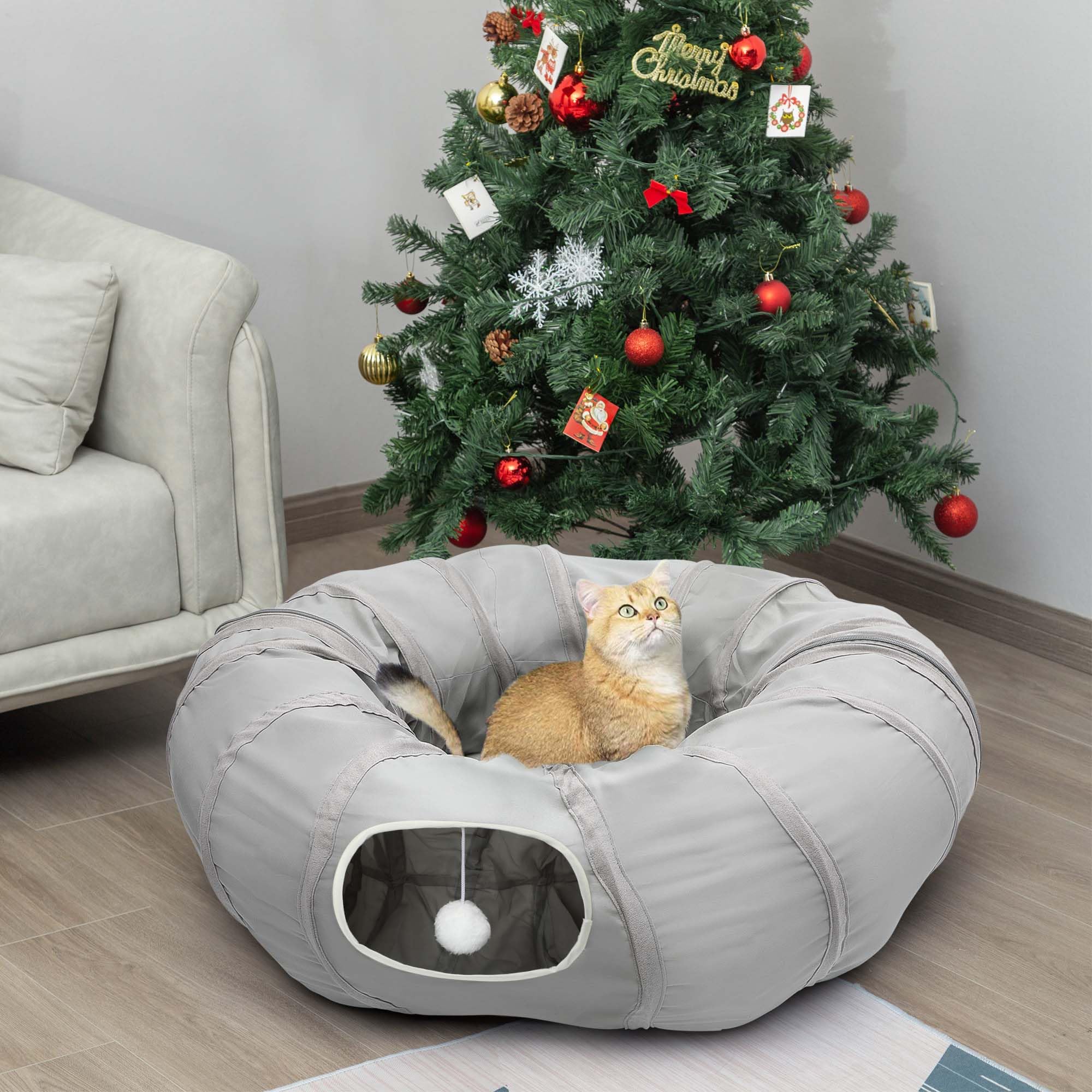 AUOON Cat Play Tunnel - Christmas Tree Cat Tunnel, Round Cat Tunnel with Bed | Interactive Cat Toys for Indoor Cats Kitten Kitty Puppy Rabbit Ferret (