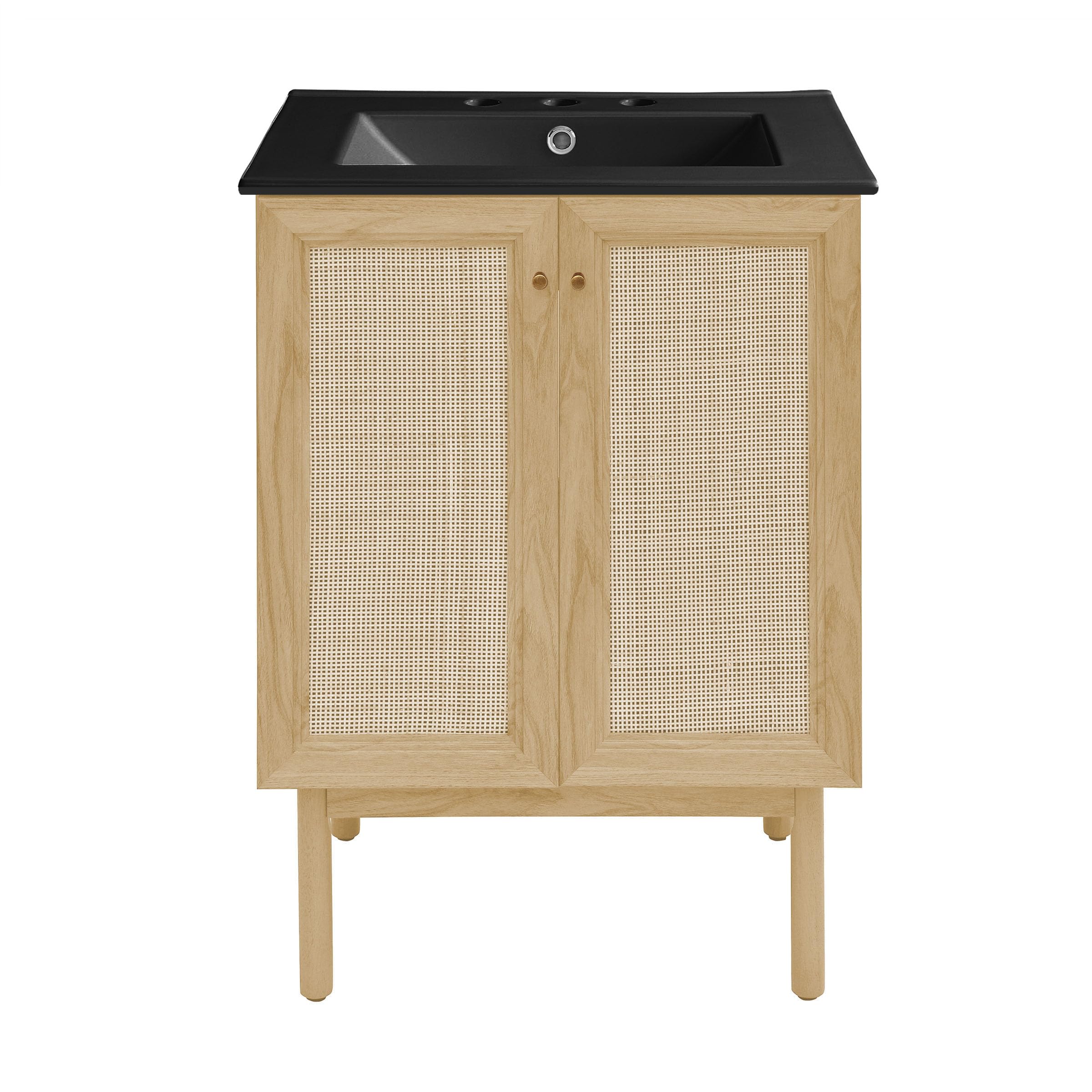 Swiss Madison Classe 24" Freestanding Bathroom Vanity in Natural Oak with Black 3-Hole Centerset Sink Top