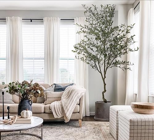 Vista 12 de Phimos Árbol de olivo artificial alto falso en maceta con maceta, grandes ramas de olivo sintético y frutas, árbol artificial para decoración