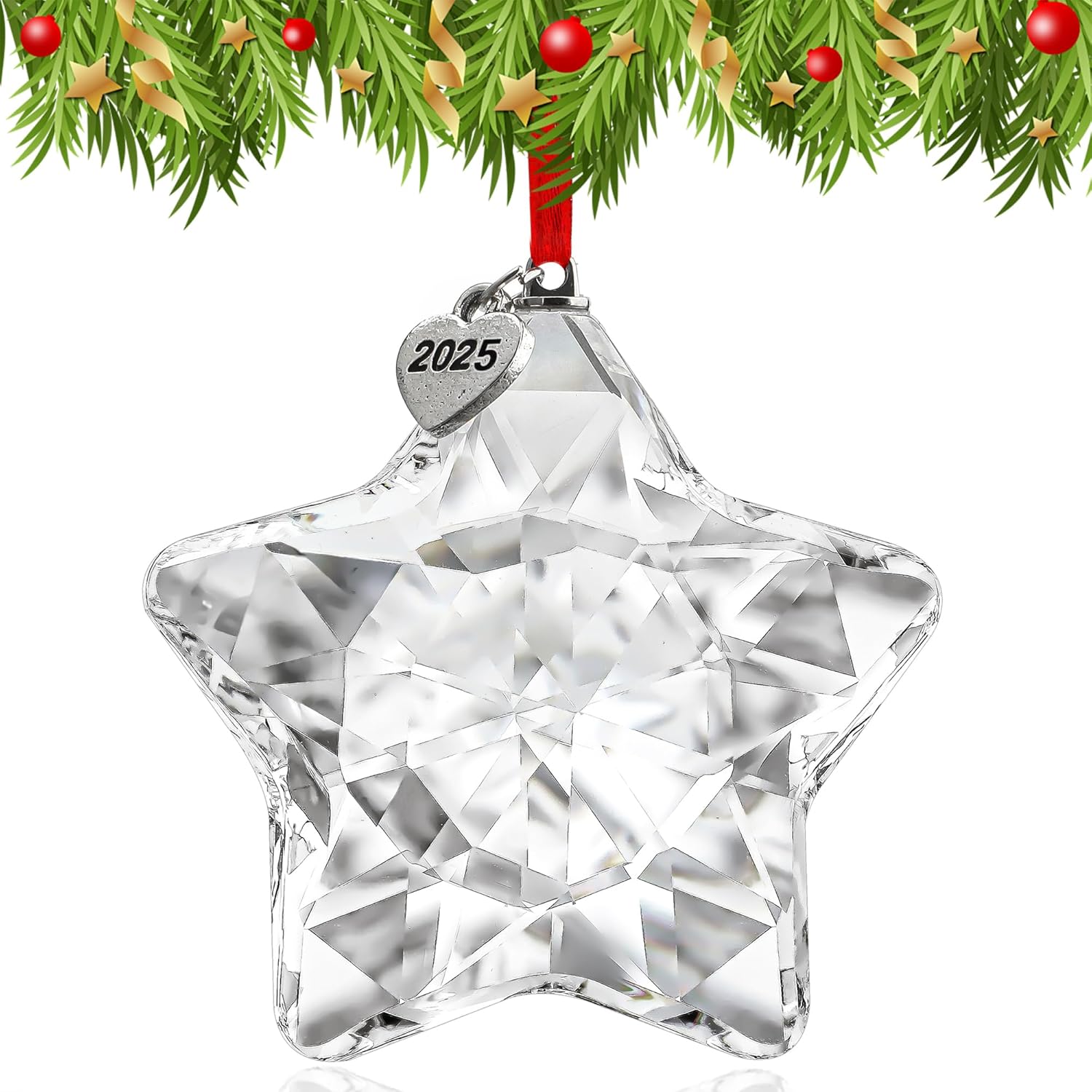 Christmas Ornaments 2025 Crystal Star Hanging Ornament Crystal Sun Catcher for Christmas Tree Win...