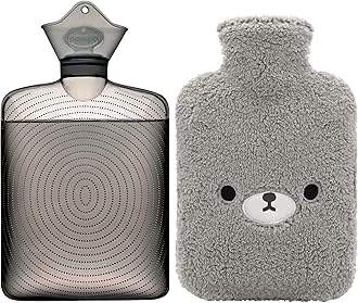 samply Hot Water Bottle with Cute Fleece Cover, Hot Water Bag for Hot and Cold Compress, Hand Feet Warmer, Neck and Shoulder Pain Relief, Grey Bear