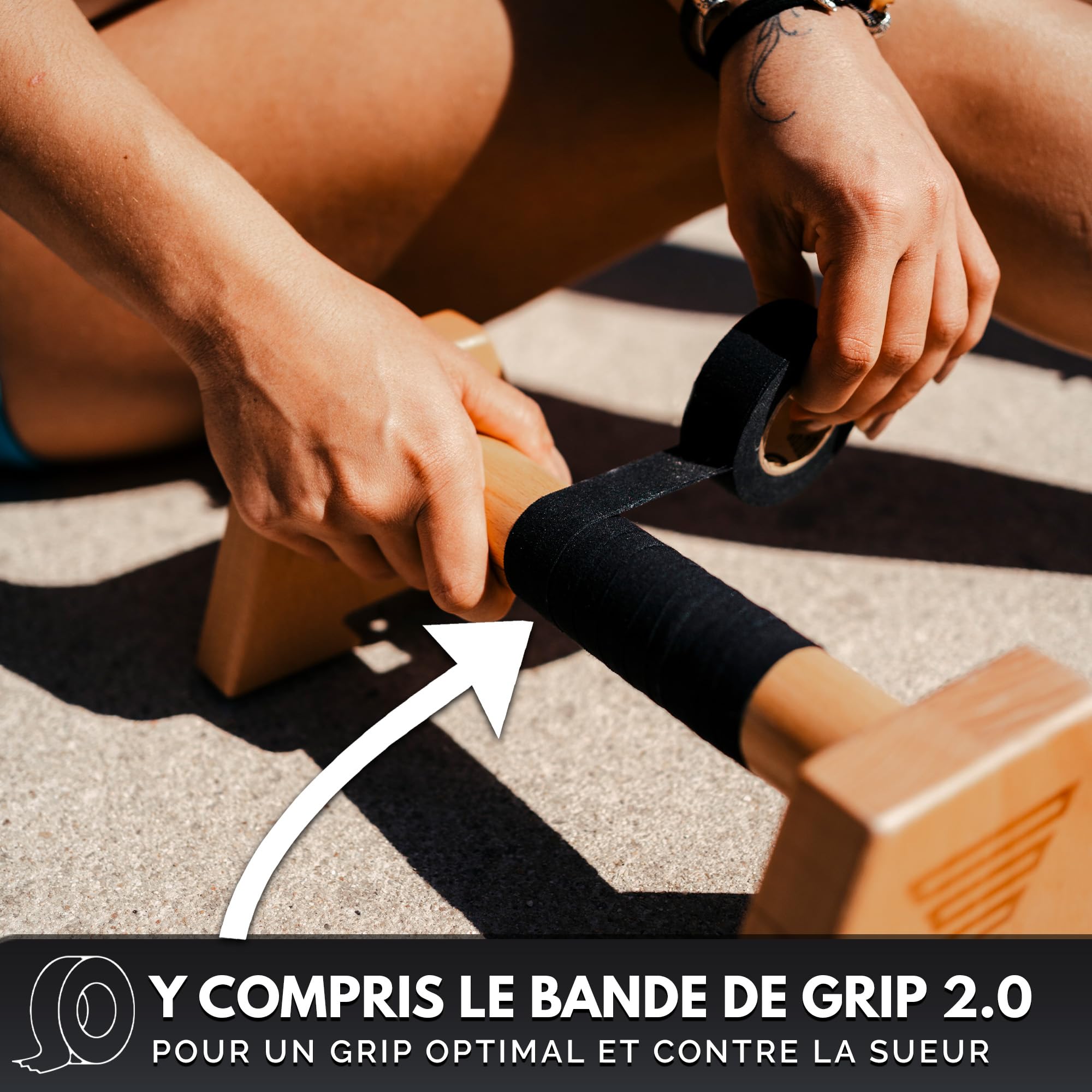 GORNATION Parallettes en Bois, Barres Parallèles por Musculation, Calisthenics, Street Workout & Fitness Training, Push Up Bars, Poignées de Pompe, Antidérapantes, incl. Grip Tape 2.0 10m