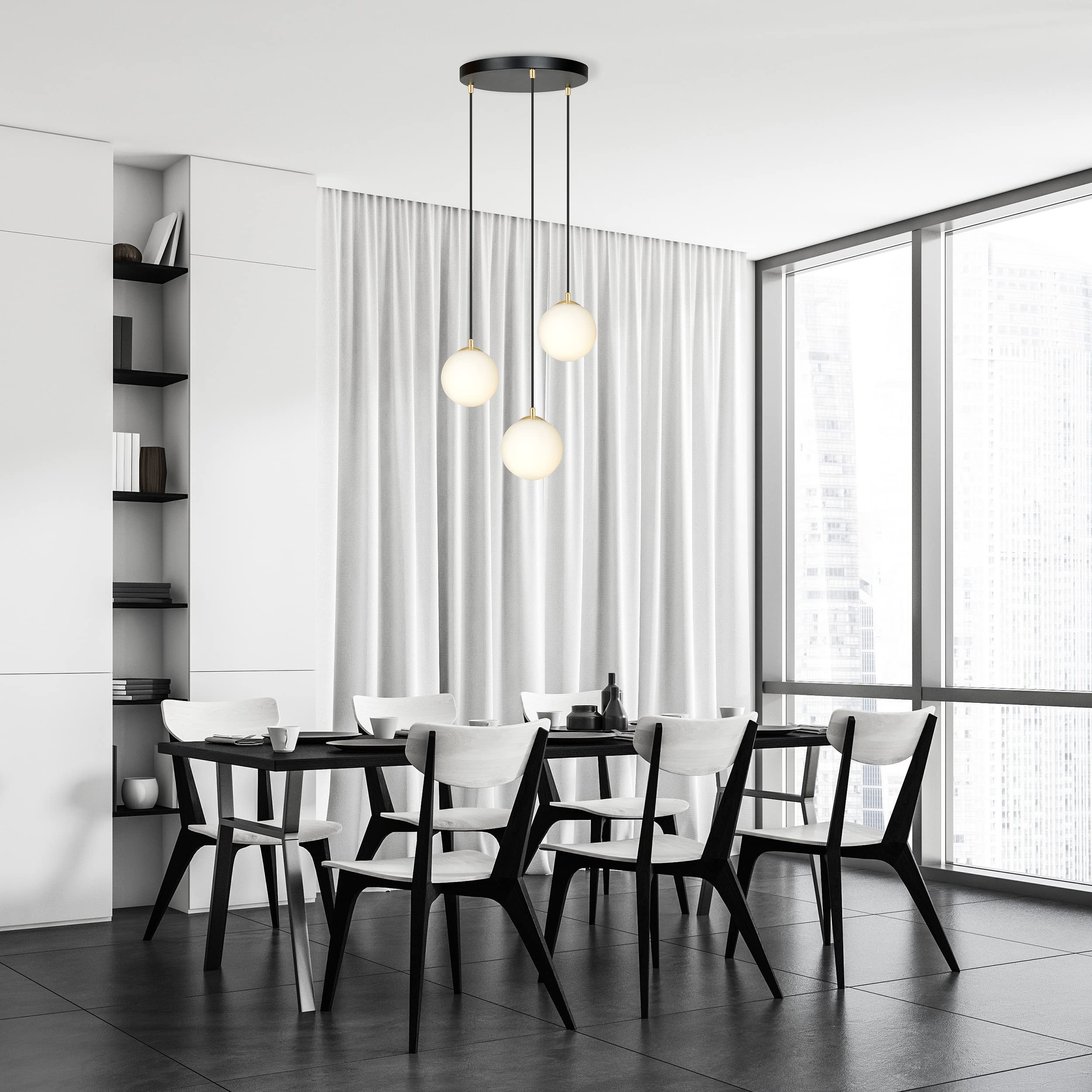 Suspensión Contemporánea Royal 3 Luces Acero Negro/Oro Bolas Cristal Blanco