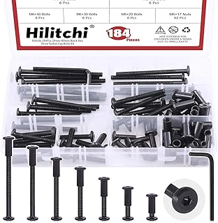 Hilitchi 84Pcs M6 Hex Drive Socket Cap Bolts Kit Countersunk Head Screws Bolts Dowel Barrel Nuts Crib Bolts Nuts Assortment Kit for Furniture Hardware Fitting (20/30/40/50/60/70/80mm)