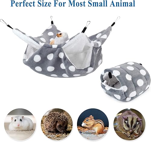 Miniatura 5 de Mogoko Juego de cama de hamaca y casa de ratas de vellón, cama colgante de 2 niveles y cueva de anidación para conejillos de indias, hámster, hurón,