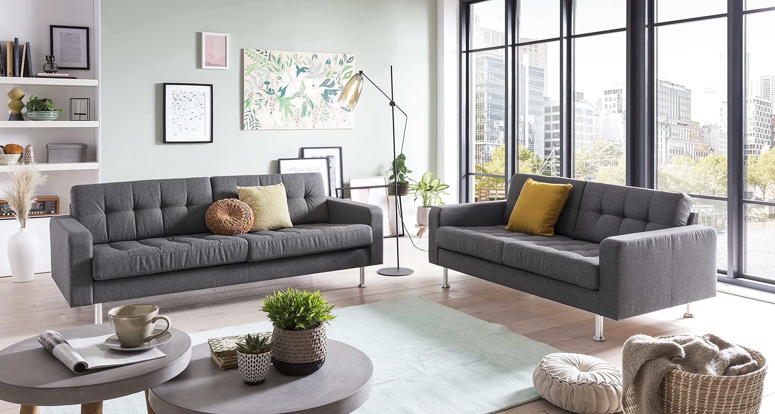 Traumnacht Sofa Laval, 2-Sitzer Couch mit Stoffbezug und Metallfüßen, produziert nach deutschem Qualitätsstandard, grau, 166 x 92 x 65 cm
