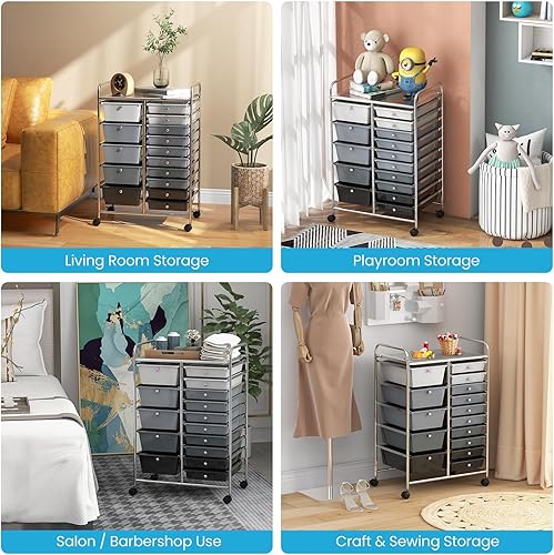 Miniatura 8 de RELAX4LIFE Carritos de almacenamiento de 15 cajones, carrito móvil con ruedas, organizador de manualidades para organización y almacenamiento en el