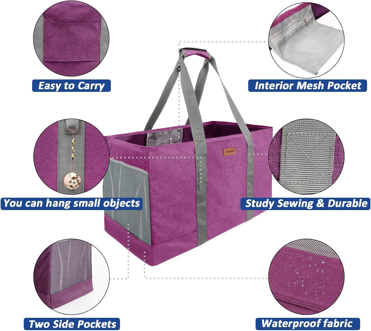 MHOMER Reusable Grocery Bags Extra Waterproof Large Tote Bag with Carrying Handles Reinforced Bottom Durable Oxford Fabric Foldable Shopping Bags for Storage Space Saving Red