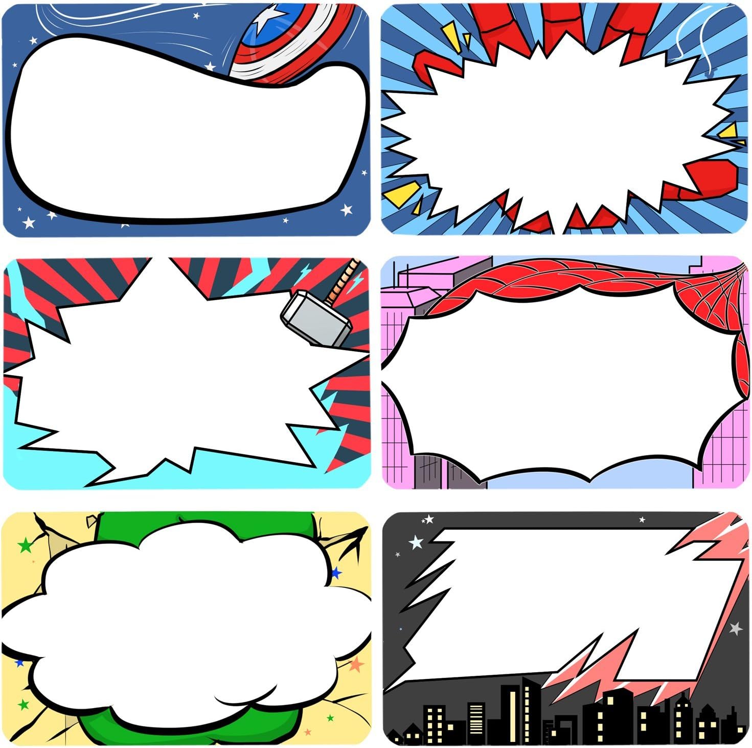 Superhero Name Tags Labels Kids and Adult Handwriteable Stickers for School Office Home, Ideal for Students or Teachers Supply, 6 Designs 180 PCS