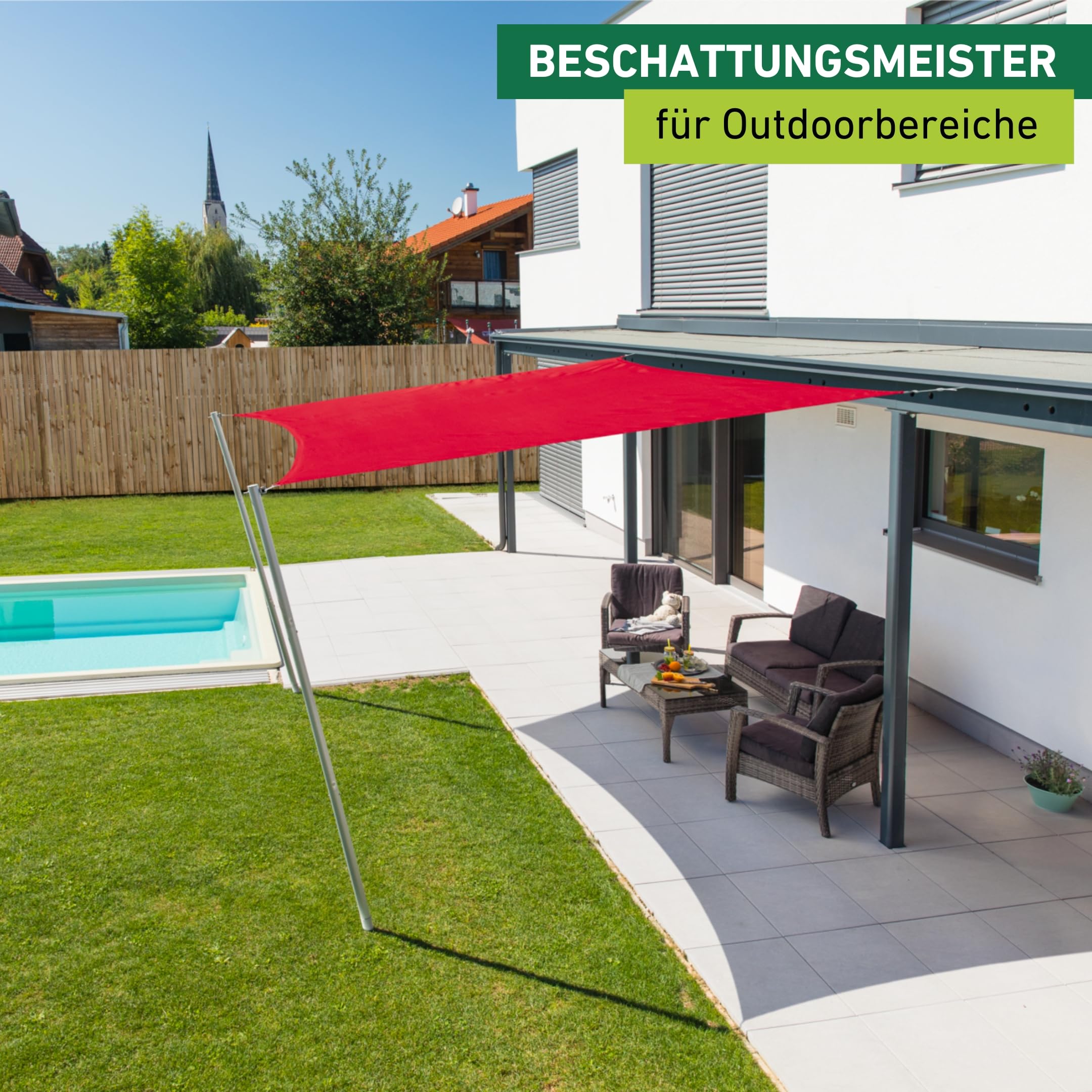 Windhager Sonnensegel Cannes Quadrat 4 x 4 m (gleichschenkelig), Sonnenschutz für Garten & Terrasse, UV- und witterungsbeständig, rot Sport & Freizeit