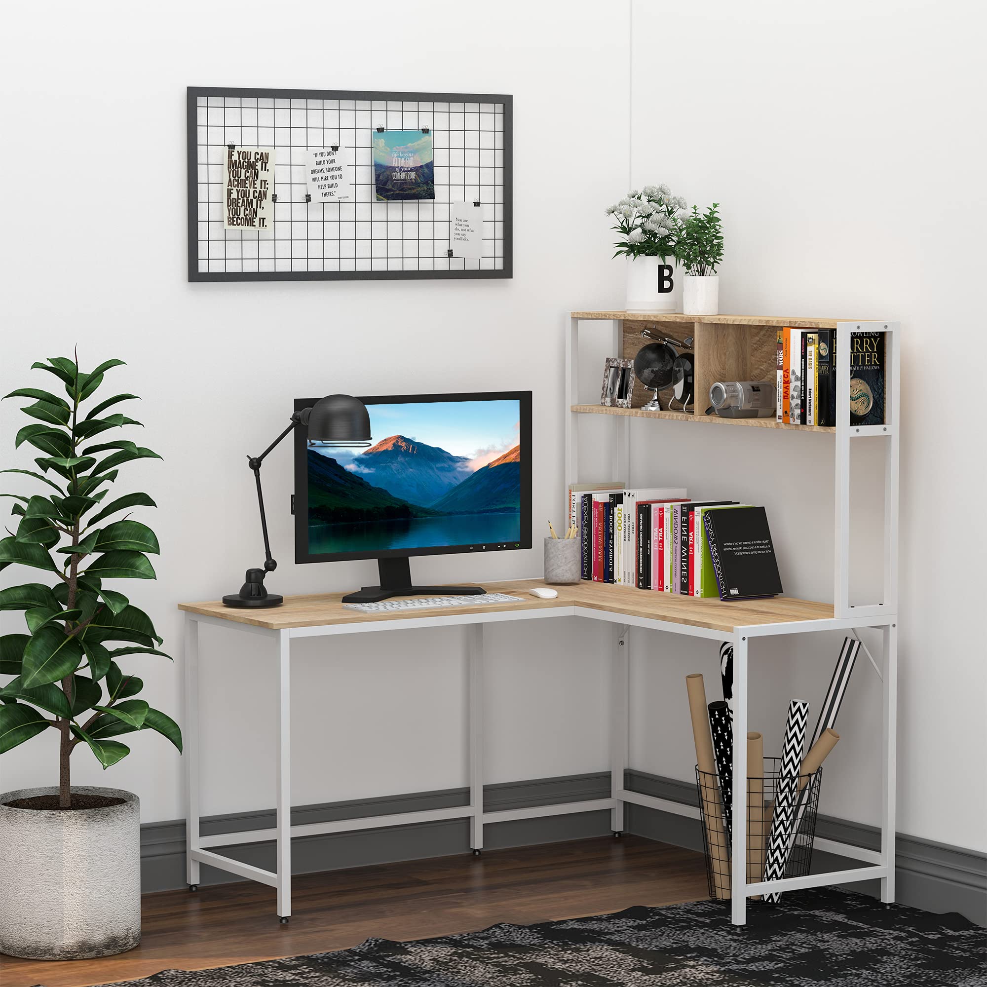 Buy 55 Inch Home Office LShaped Computer Desk with Hutch and