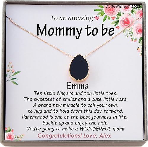 Be Wished Personalized Mommy to Be Gifts for 1st Time Mom, Gemstone Necklace, Jewelry with Meaningful Message, 14K Gold-Filled