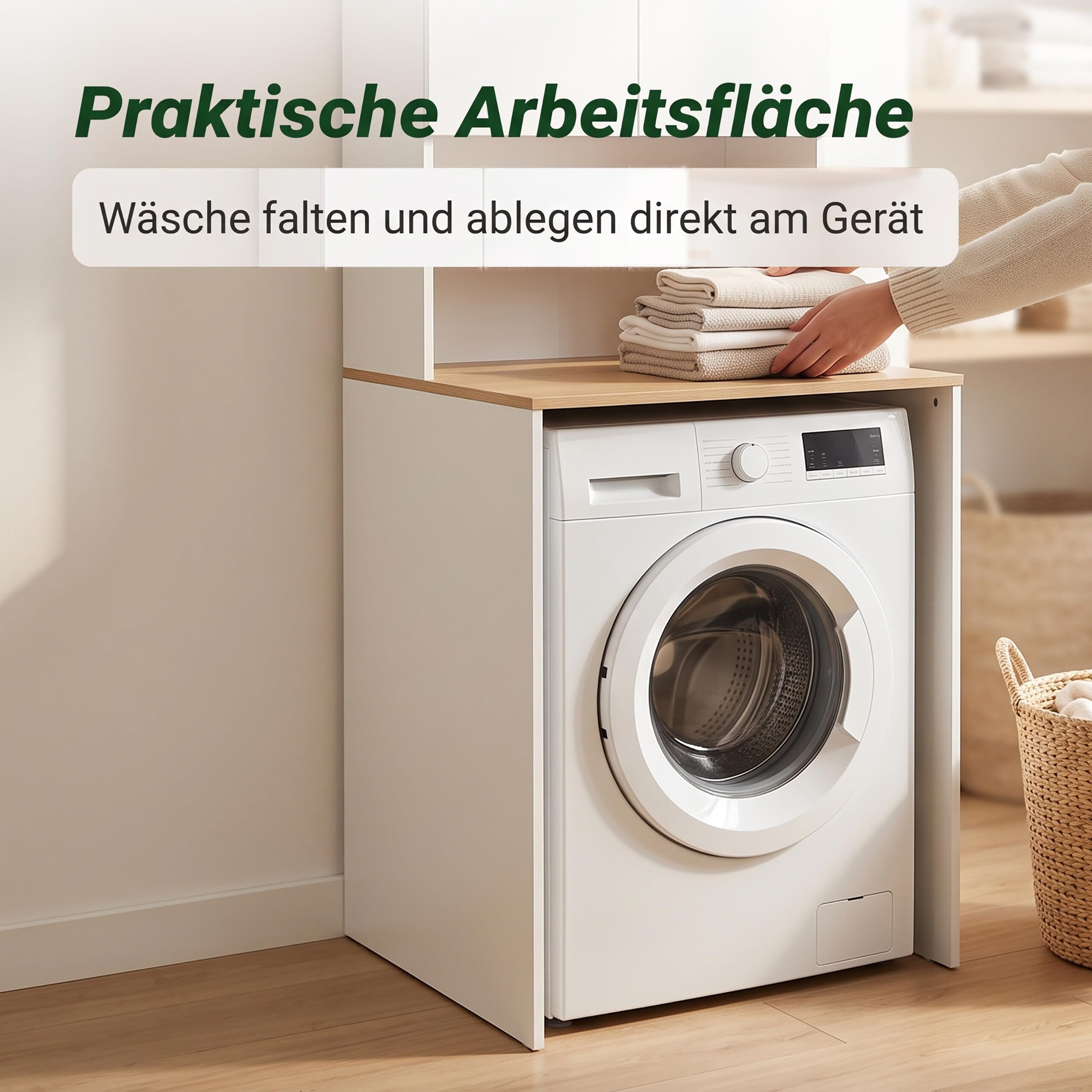Relaxdays Waschmaschinenschrank, 4 Fächer, HxBxT: 188,5 x 68 x 60 cm, Überbauregal Waschmaschine, Trockner, weiß/Natur