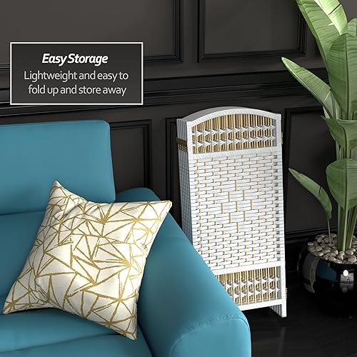 Miniatura 3 de Red Lantern Pantalla plegable de tejido de fibra corta de 3 pies - Blanco - 6 paneles