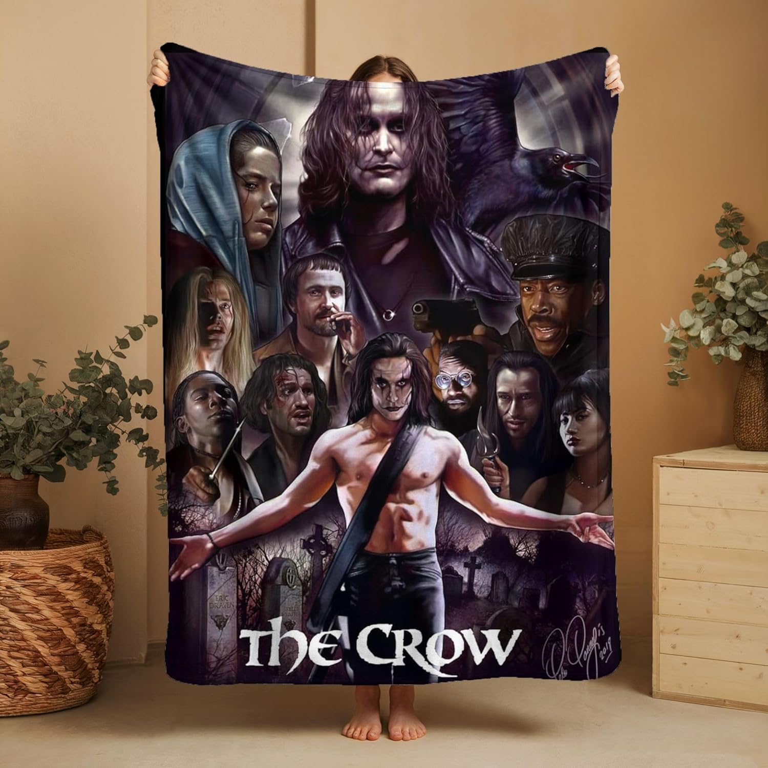 Crow Montage - Fleece Blanket Horror Bedspread, Soft Bed Throw Tapestry, Horror Movie Art - 61x110inches
