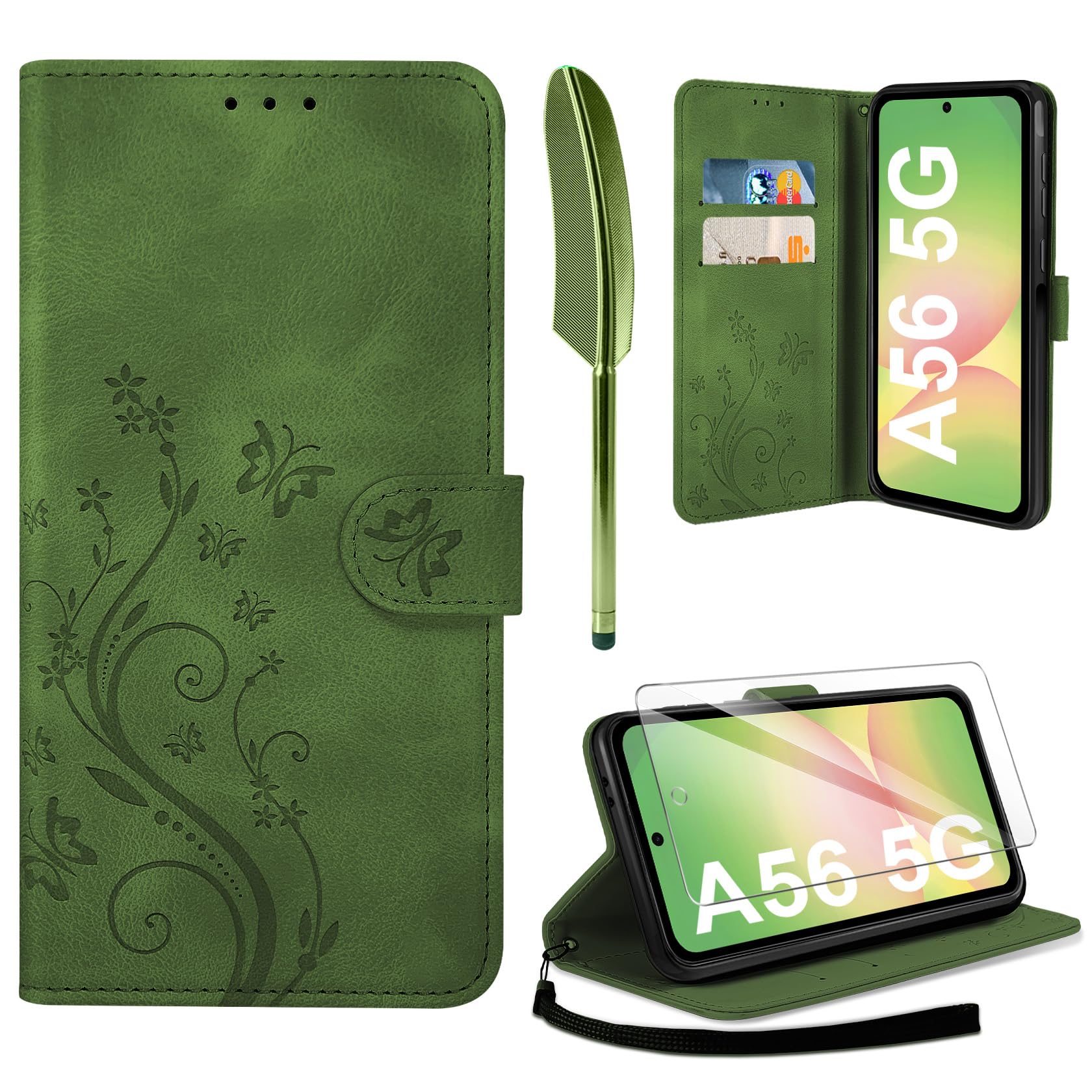 AROYI Lederhülle Kompatibel mit Samsung Galaxy A37 5G Hülle und Schutzfolie, Flip Wallet Handyhülle PU Leder Case Kartensteckplätzen Schutzhülle Kompatibel mit Samsung Galaxy A37 5G Dunkel Blau
