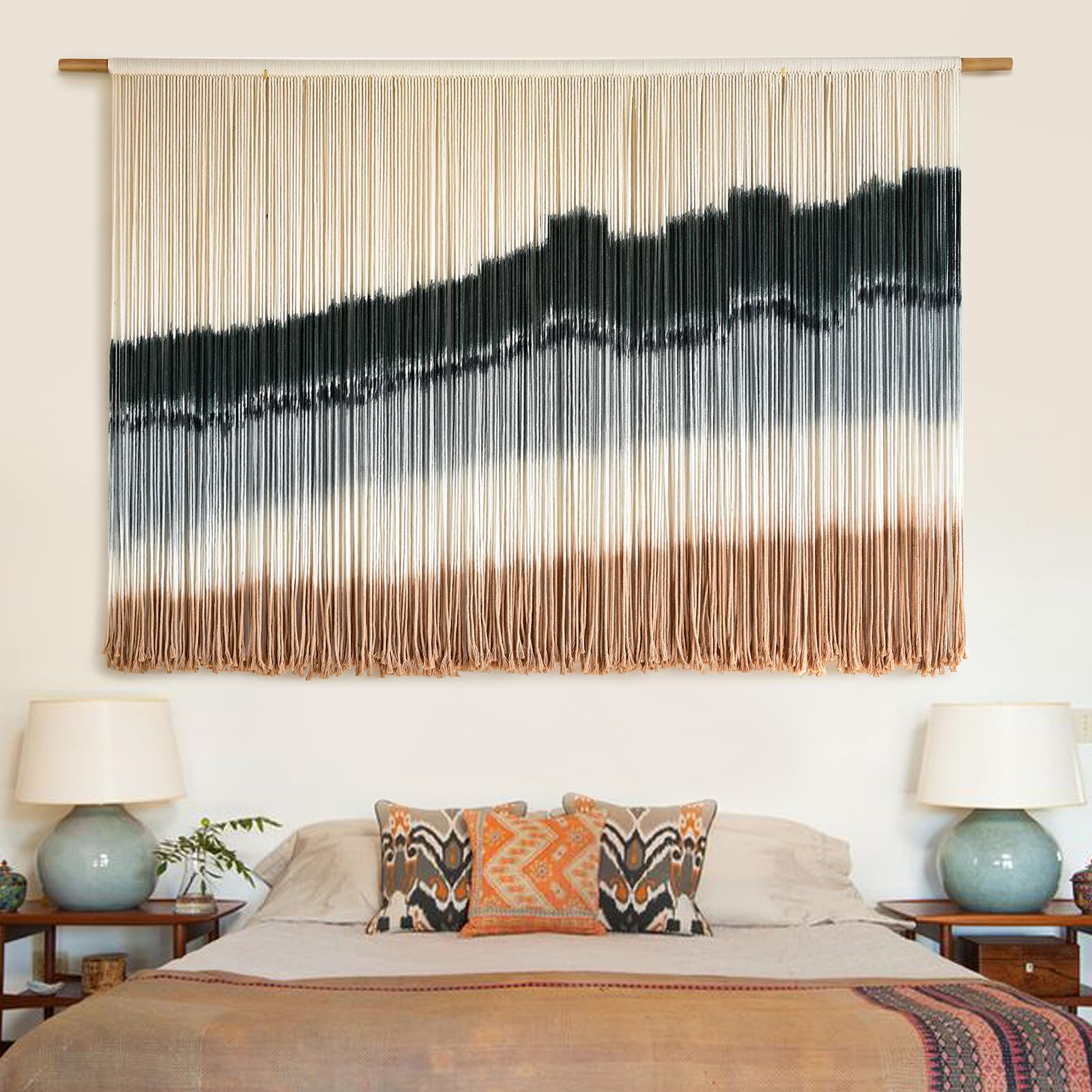 Macrame Wall Hanging Dip Dyed Large Wall Tapestry Woven Art 57''W*35''L