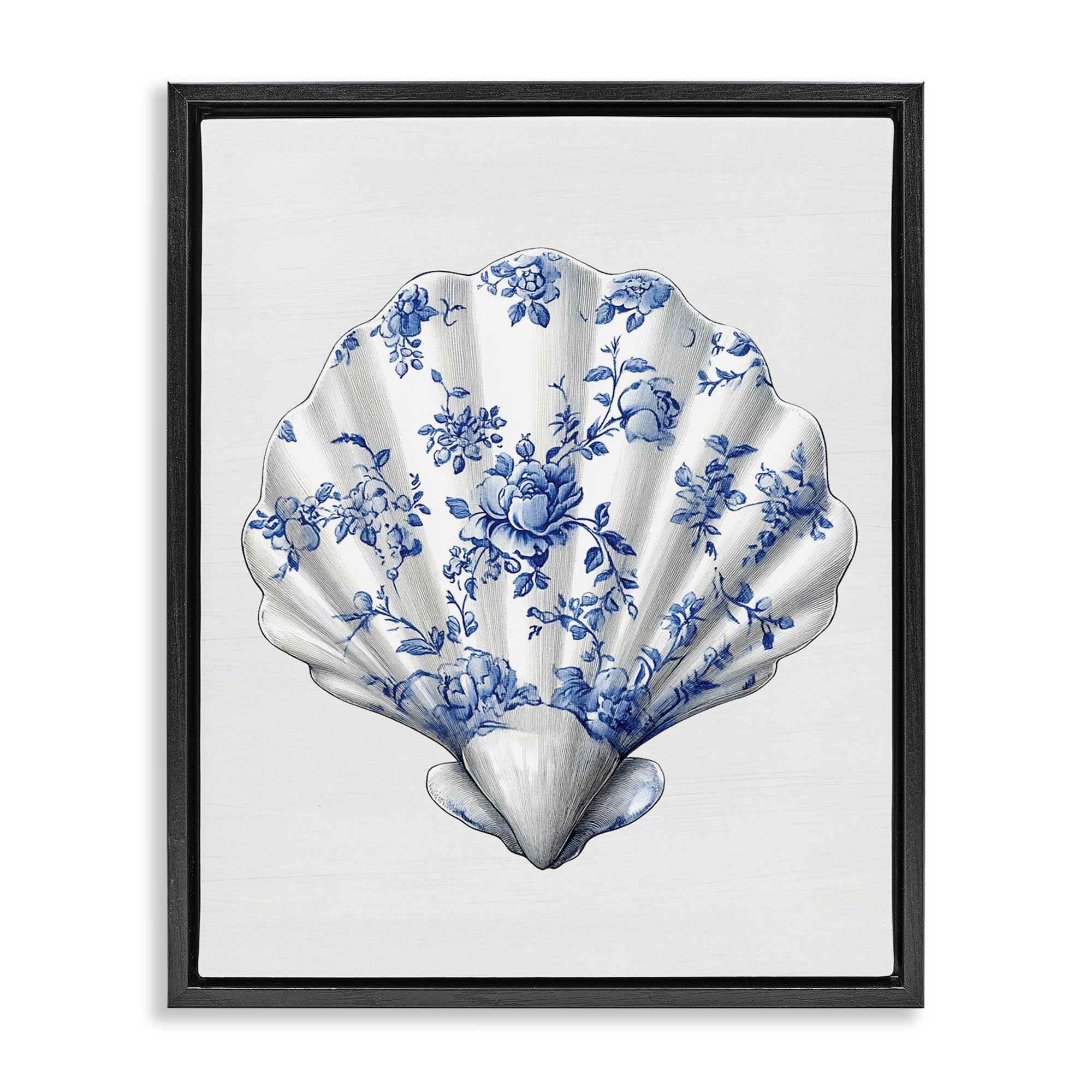 'Funky Toile Seashell'| Floating Frame Canvas Art