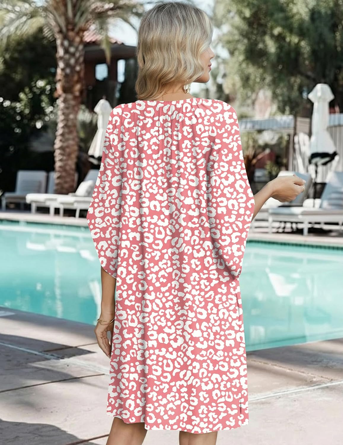 Zeagoo Womens Casual Summer Dress Boho Beach Dresses Tassel Tie Neck 2026 Floral Cover Up Spring 3/4 Sleeve Mini Sundress - Image 6