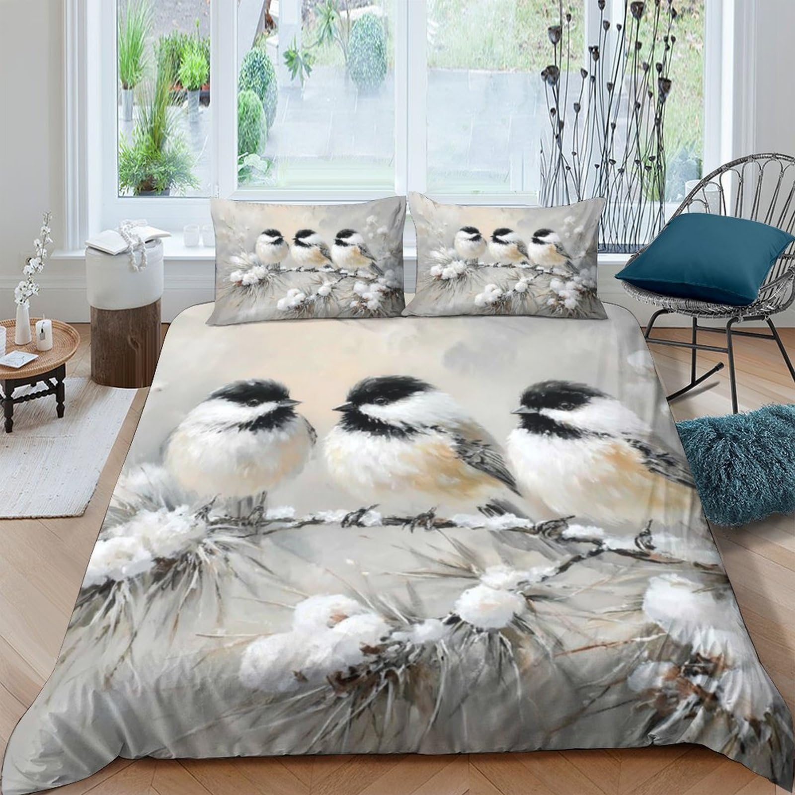 Ctjqhvkz Style-3 3D Printed Birds On Branch Fitted Sheet Microfiber Soft Anti-Slip Nature Bed Cover For Bedroom Dorm Decor Single（135X200cm）