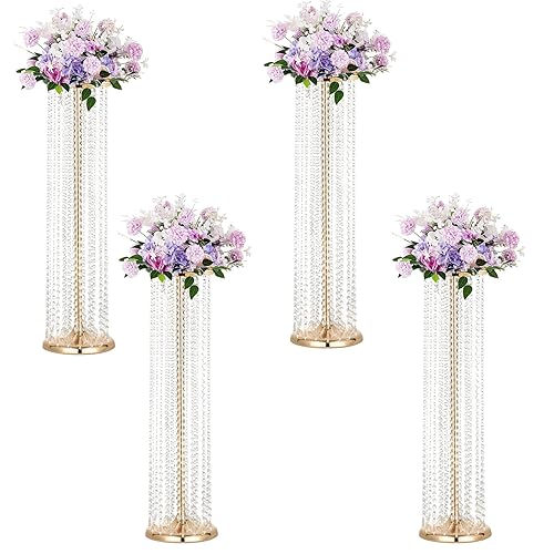 Set of 4 Luxurious Crystal Flower Stand Centerpieces on Floor