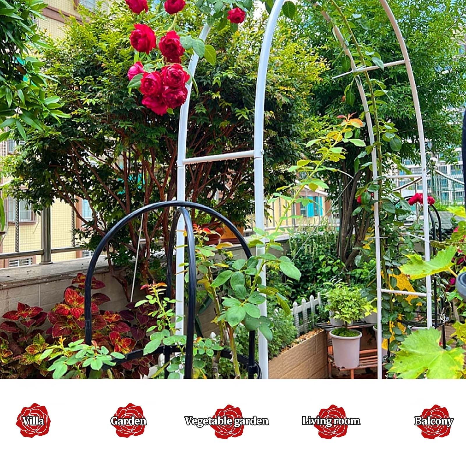 Forte arco da giardino in acciaio per piante rampicanti, ampio traliccio da esterno con larghezza regolabile 80-350 cm, pergola nuziale, pergolato rotondo per viti